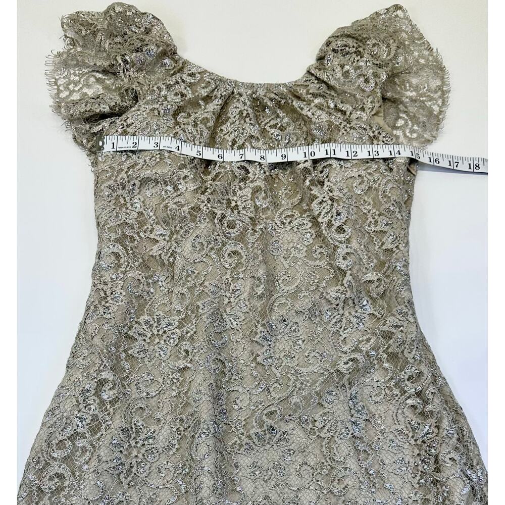 Free People Beige Silver Metallic Lace Mini Shift Dress Sleeves Size Small - Picture 10 of 13